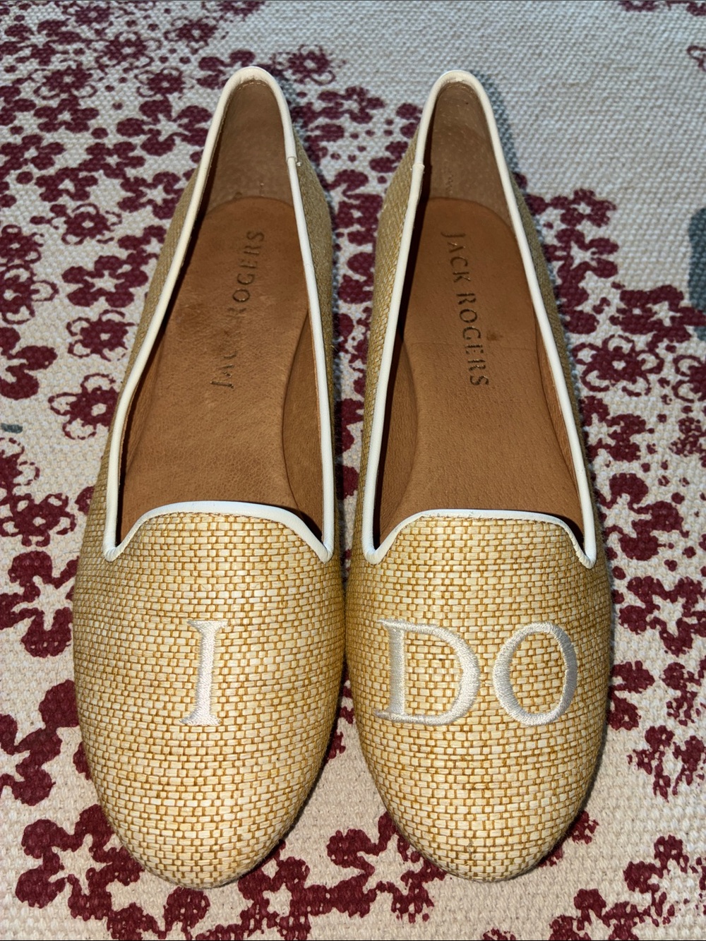 Jack Rogers Tan Woven “I Do” Flats Size 7*